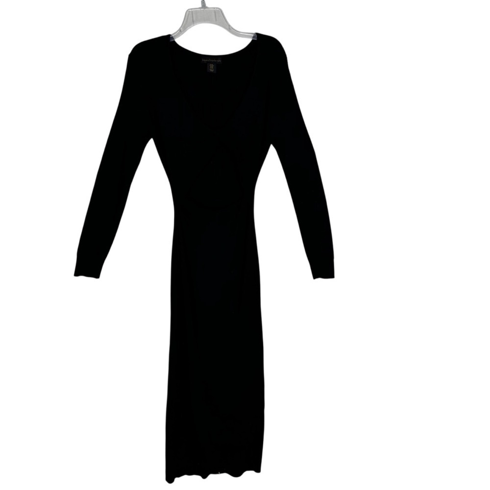 House of Harlow 1960 Sheath Midi Dress Black Cut Out Ribbed Knit Size M - Picture 4 of 11